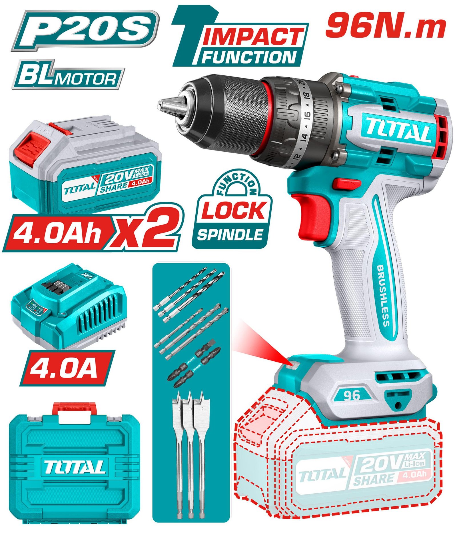 TIDLI20968 brushless cordless impact drill