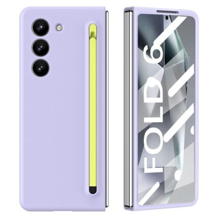 Samsung Galaxy Z Fold 6 5G Flip Case with Green Stylus / Tempered Glass Film - Purple