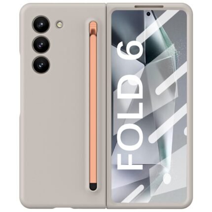 Samsung Galaxy Z Fold 6 5G Flip Case with Pink Stylus / Tempered Glass Film - Grey