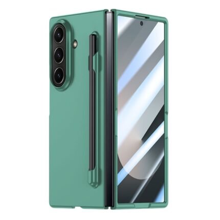 Samsung Galaxy Z Fold 7 5G Case Skin Feel Phone Cover with Tempered Glass Film / Pen Slot - Dark Green