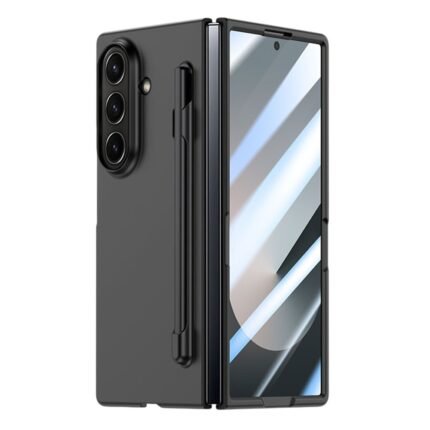 Samsung Galaxy Z Fold 7 5G Case Skin Feel Phone Cover with Tempered Glass Film / Pen Slot - Black