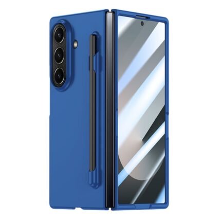 Samsung Galaxy Z Fold 7 5G Case Skin Feel Phone Cover with Tempered Glass Film / Pen Slot - Dark Blue