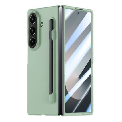 Samsung Galaxy Z Fold 7 5G Case Skin Feel Phone Cover with Tempered Glass Film / Pen Slot - Light Green