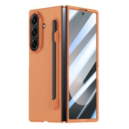Samsung Galaxy Z Fold 7 5G Case Skin Feel Phone Cover with Tempered Glass Film / Pen Slot - Orange