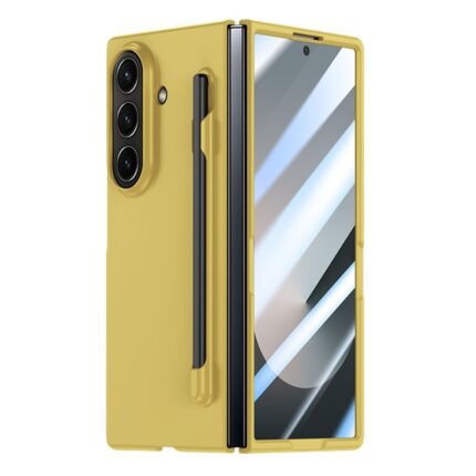 Samsung Galaxy Z Fold 7 5G Case Skin Feel Phone Cover with Tempered Glass Film / Pen Slot - Yellow