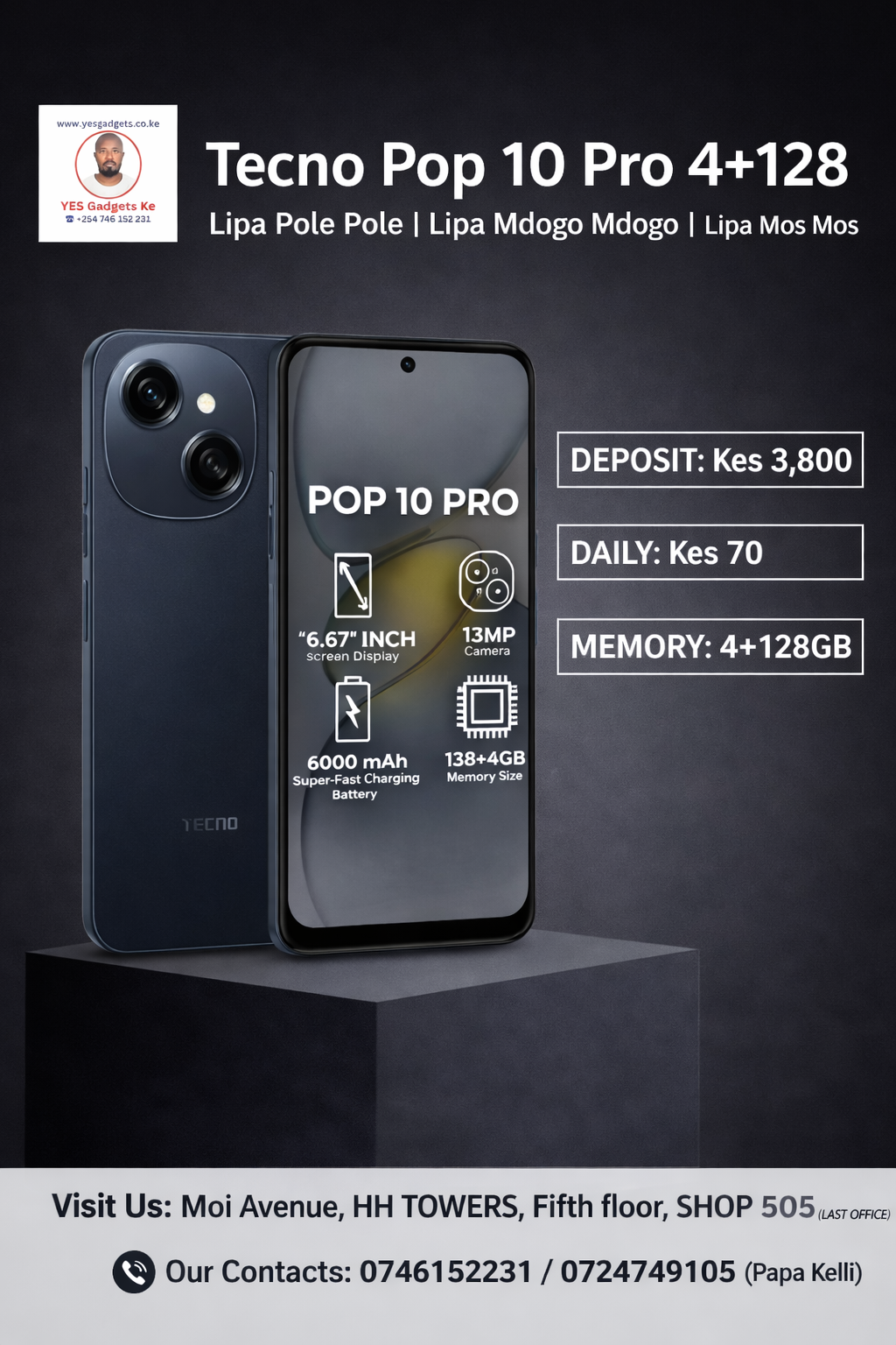 Tecno Pop 10 Pro 4+128 Lipa Pole Pole -Lipa Mdogo Mdogo-Lipa Mos Mos in Kenya - YES Gadgets KE IMG 1